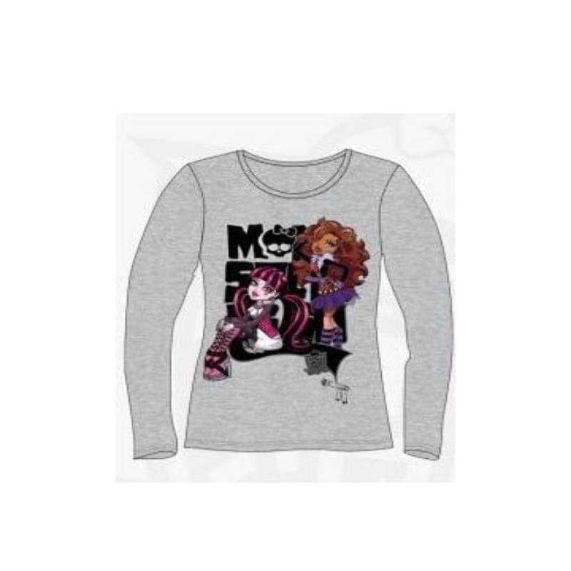 Tee-shirt Manches Longues MONSTER HIGH 100% Coton - NEUF - T-Shirt Fille 6 à 12 ans (Gris)  