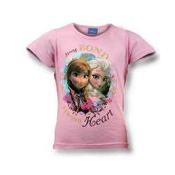 Tee-Shirt LA REINE DES NEIGES Frozen Disney Manches Courtes 100% Coton - NEUF - Rose Clair - De 3 à 8 ans  