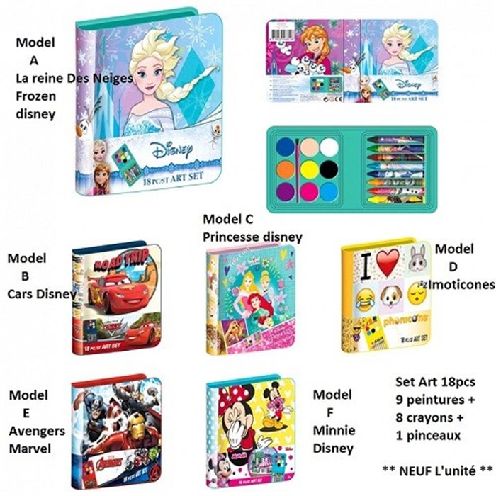 Set Art 8 pièces - Coffret artistique * L'unité / Model aléatoire * La reine des neiges/Princesse/Avengers/Cars/Imoticones ou Mi