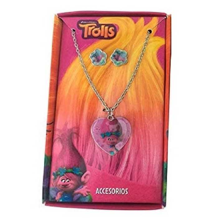 TROLLS - Coffret Beauté Cadeau Bijoux Fantaisie - Collier avec pendentif + Boucles d'oreilles - NEUF