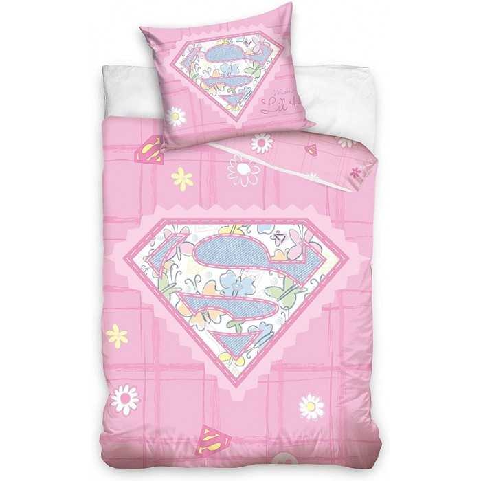 SUPERBABY Girl/Fille - Parure de Lit/Housse de Couette Réversible 100x135 cm et Taie d'oreiller 40x60 cm Rose 100% Coton - NEUF