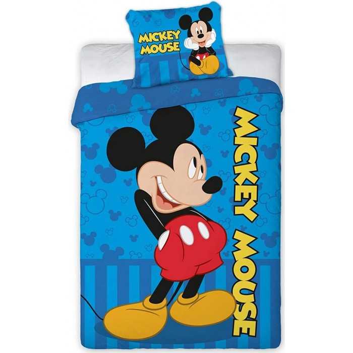 MICKEY DISNEY - Parure de lit  Réversible 100x135 cm & Taie d'oreiller 40x60 cm 100% Coton Bleu - NEUF