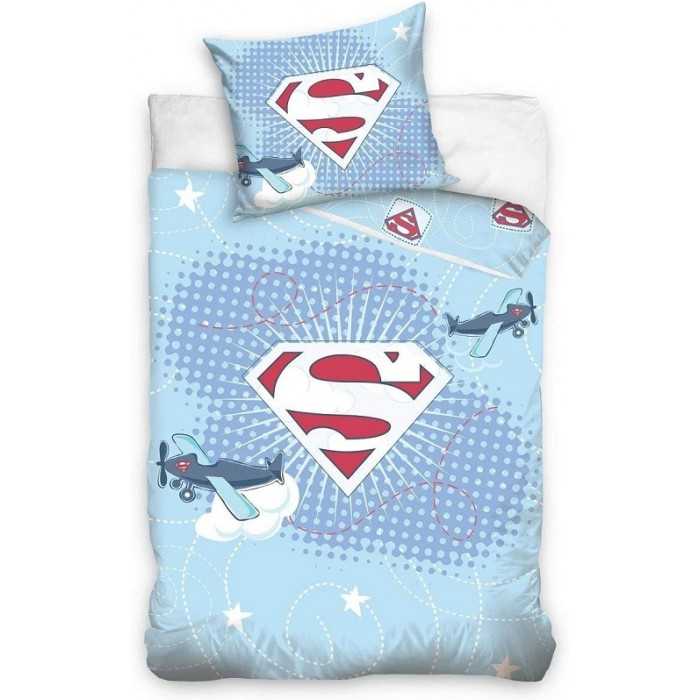 SUPERBABY Boy/garçon - Parure de Lit/Housse de Couette Réversible 100x135 cm et Taie d'oreiller 40x60 cm Bleu Clair 100% Coton -