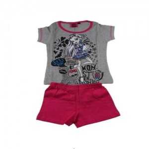 Ensemble MONSTER HIGH Tee-Shirt + Short 100% Coton Gris/Rose - NEUF l'ensemble - Été/Fille/Pyjama/Vêtement/Sport - De 6 à 14 ans