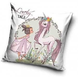 PRINCESSE et LICORNE : Housse de Coussin / Taie d'oreiller 40x40cm Avec Fermeture -  NEUF