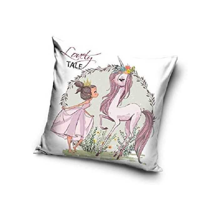 PRINCESSE et LICORNE : Housse de Coussin / Taie d'oreiller 40x40cm Avec Fermeture -  NEUF