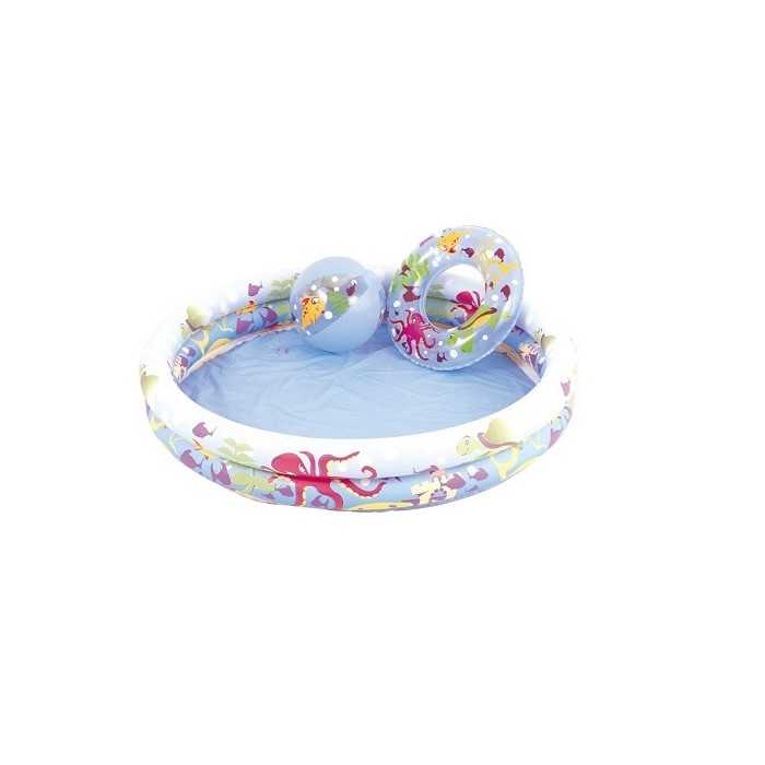 Set piscine : Piscine 2 boudins 122x20cm + bouée 51cm + ballon 41cm - 3 Pièces NEUF