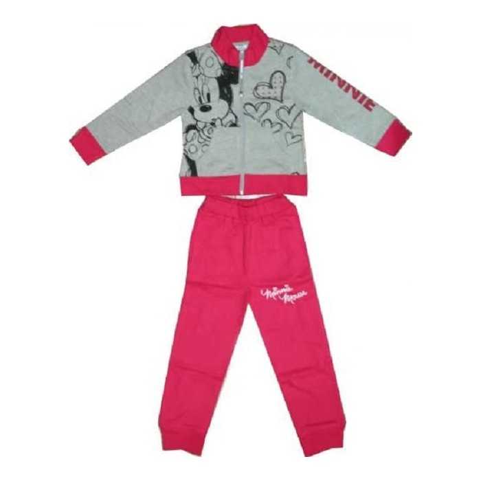 Ensemble Jogging MINNIE Disney Gris/Rose 100% Coton (Pantalon Long + Haut Manches Longues et Capuche) Fille / Vêtement / Sport /