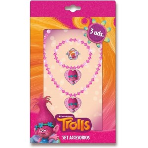 TROLLS coffret bijoux ( collier + bague + bracelet) Fantaisie rose - NEUF