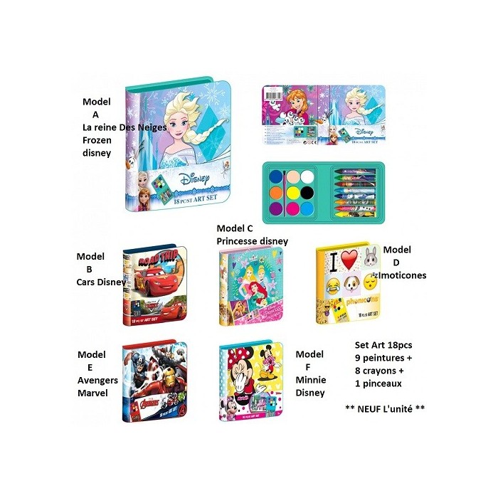 Set Art 8 pieces - Coffret artistique * L'unit� / Model al�atoire * La reine des neiges/Princesse/Avengers/Cars/Imoticones ou Mi Set Art 8 pieces - Coffret artistique * L'unit� / Model al�atoire * La reine des neiges/Princesse/Avengers/Cars/Imoticones ou Mi