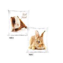 Housse de coussin réversible "LAPIN HAMSTER" 40x40cm - NEUF - Taie d'oreiller décoratif