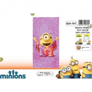 DRAP DE BAIN-SERVIETTE DE PLAGE-PISCINE-MINIONS ROSE-70X140 CM