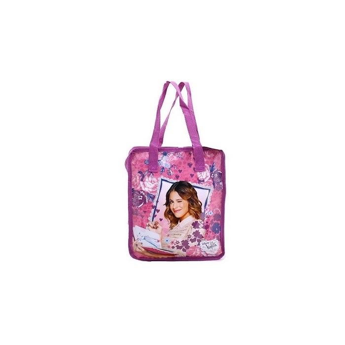 VIOLETTA-DISNEY-SAC DE PLAGE-SHOPPING-CABAS A MAIN MAUVE PLASTIFIE 24.5X29 CM-NEUF-LIVRAISON GRATUITE/ABC